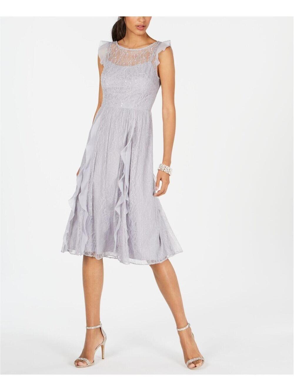 ADRIANNA PAPELL  Ruffle Sleeveless Midi Sheath Party Dress Silver Sz 6 NWT Party